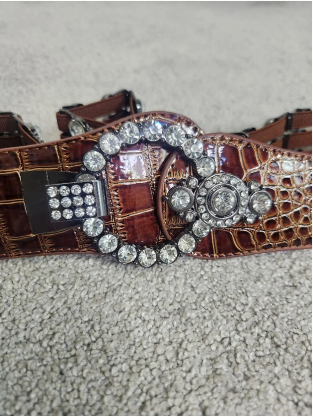 Brown Y2K Statement Belt Rhinestone Elastic Stretch Waist Belt McBling 2000s